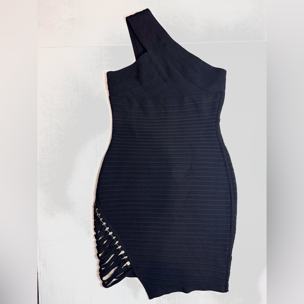 Sara Boo Rayon‎ Bodycon Black Lace up One Shoulder Bandage Mini Dress Size L